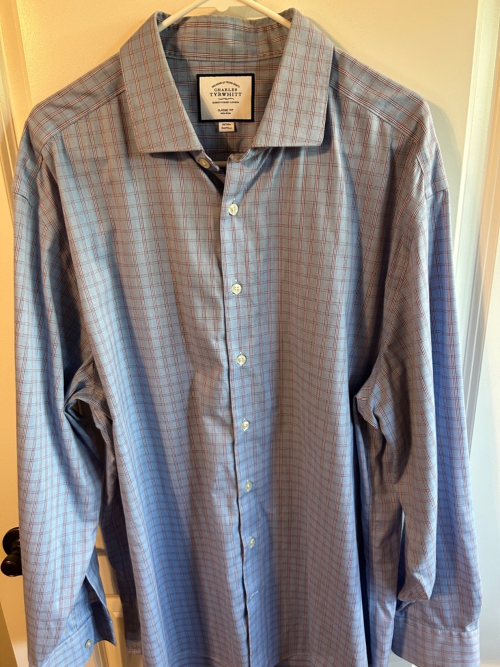 Charles Tyrwhitt Light Blue and Red Windowpane Dress Shirt 0007